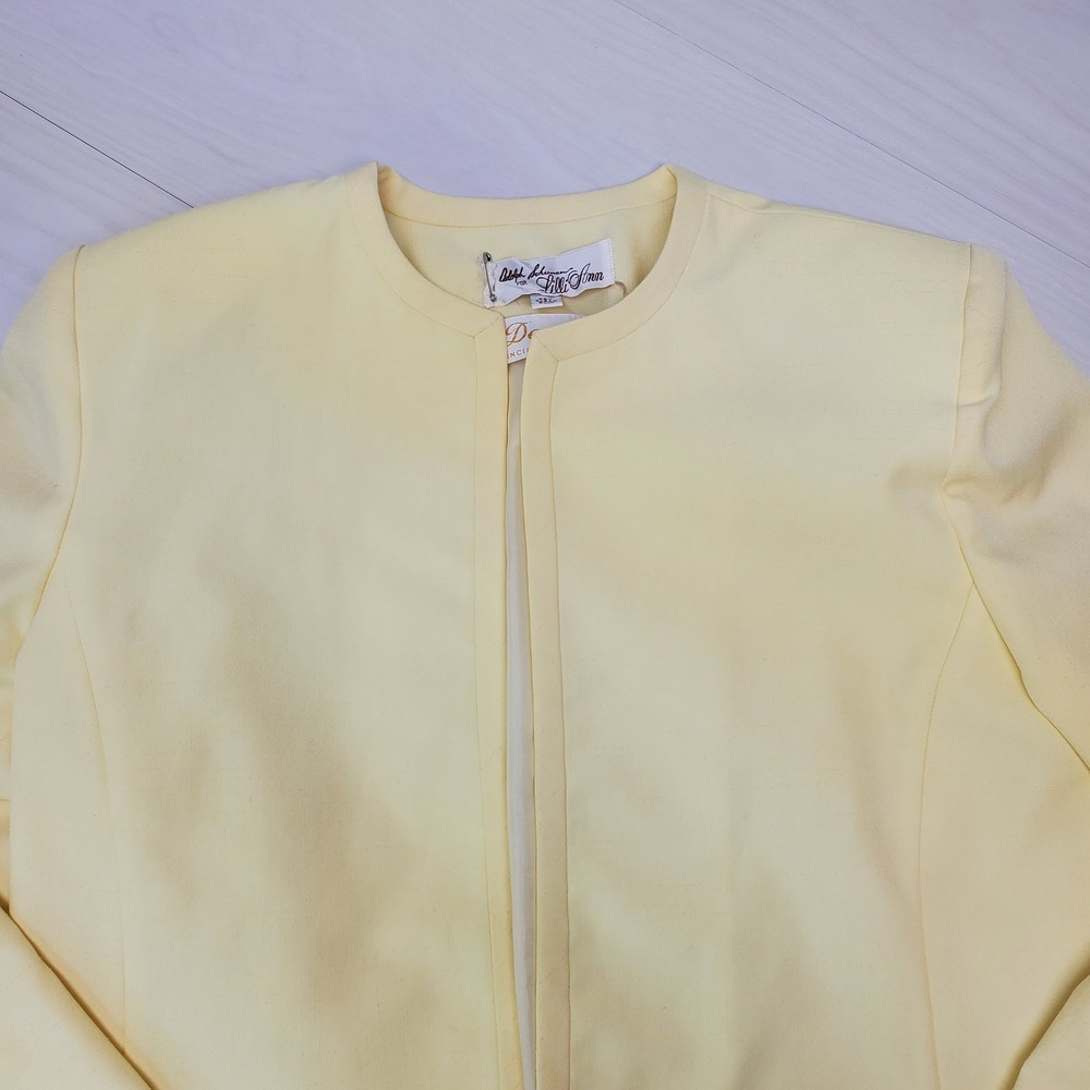 Vintage Lilli Ann Pale Yellow Open Front Blazer Jacket Medium Union Made in USA